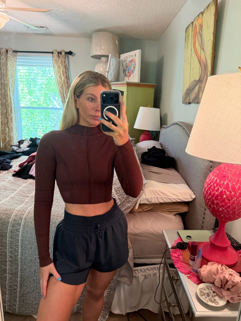 Brown mock neck long sleeve crop top